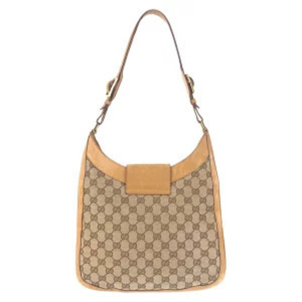 Gucci Canvas Beige Shoulder GG Leather Bag Tan